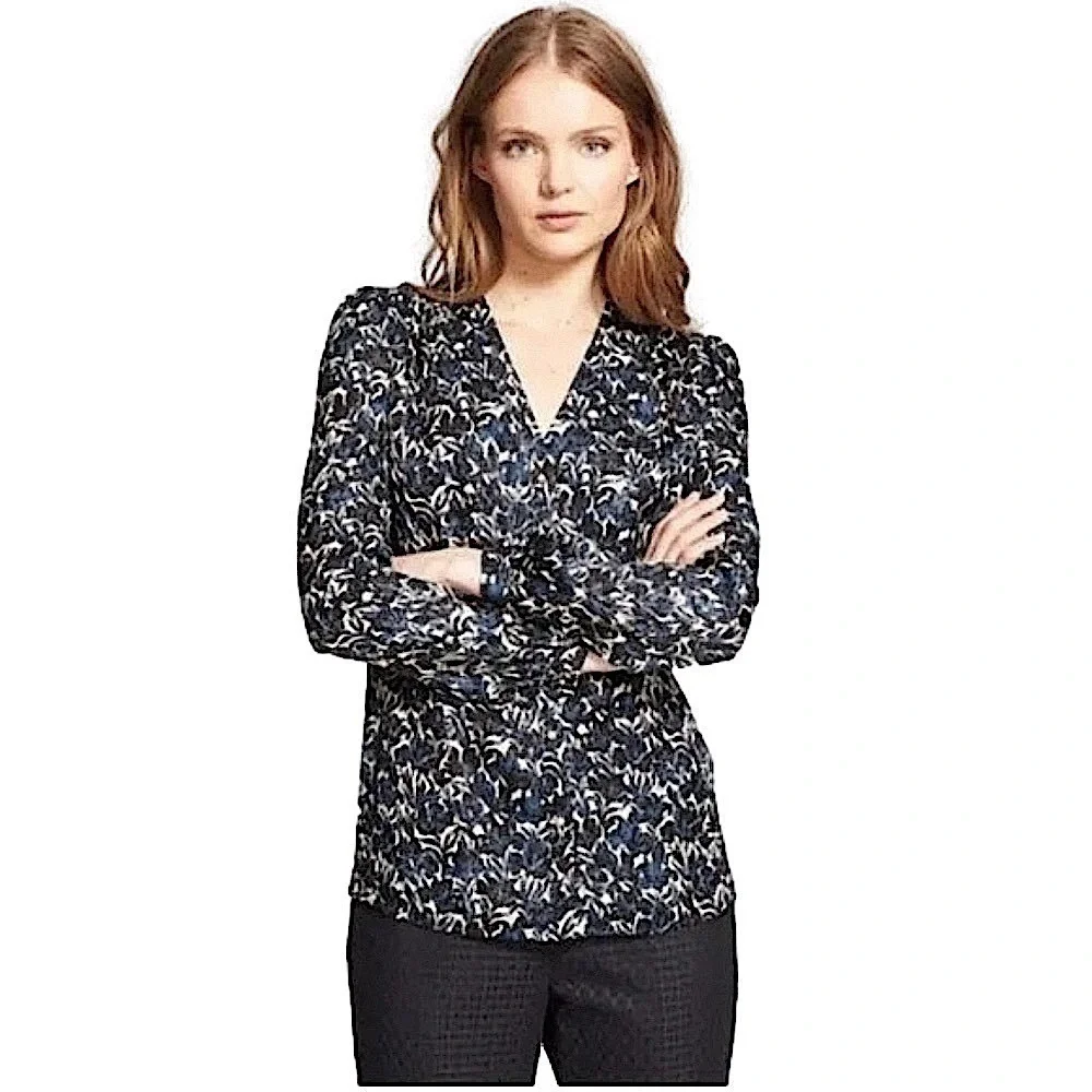 Tory Burch Caralyn Silk Floral Sheen Long Sleeve Button Down Blouse Shirt 4